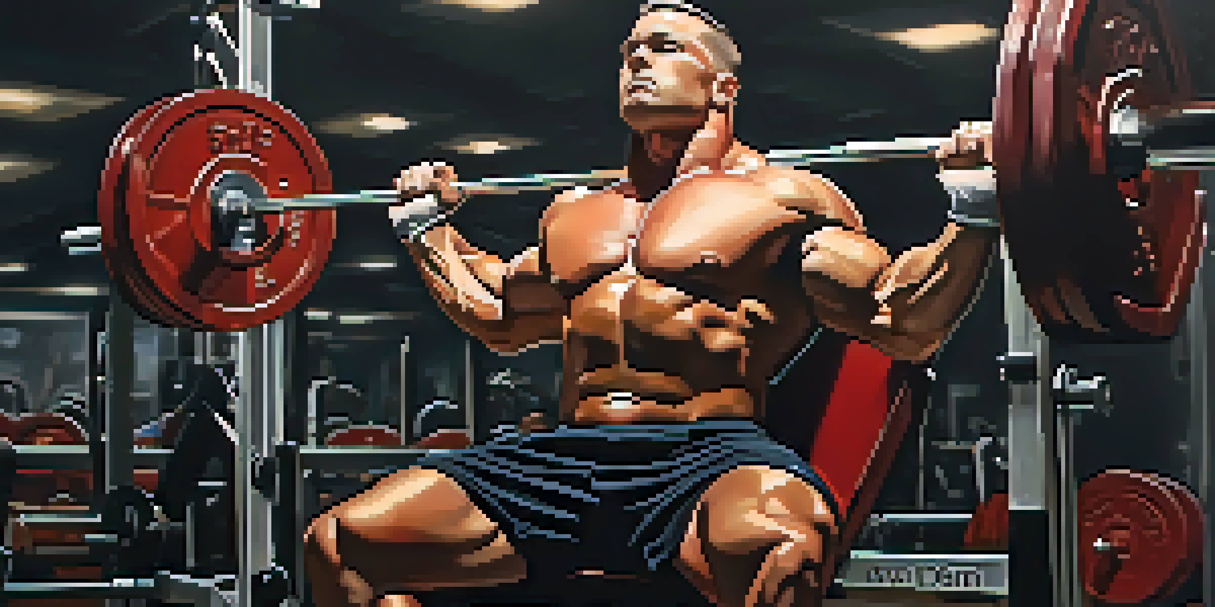 A powerlifter showcasing correct shoulder technique during a bench press in a well-lit gym.