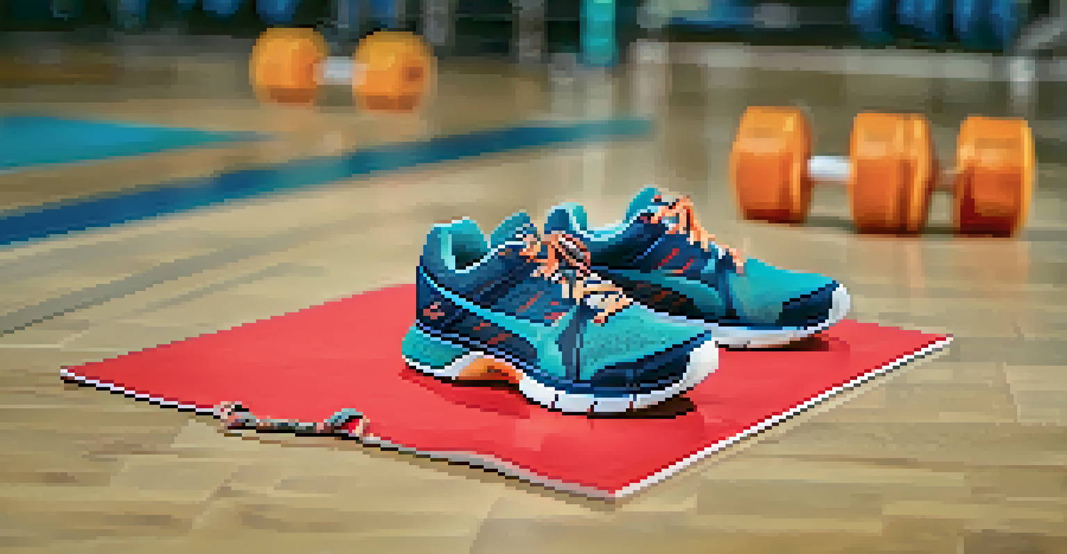 A close-up of colorful lifting shoes on a gym floor, emphasizing their design and grip.