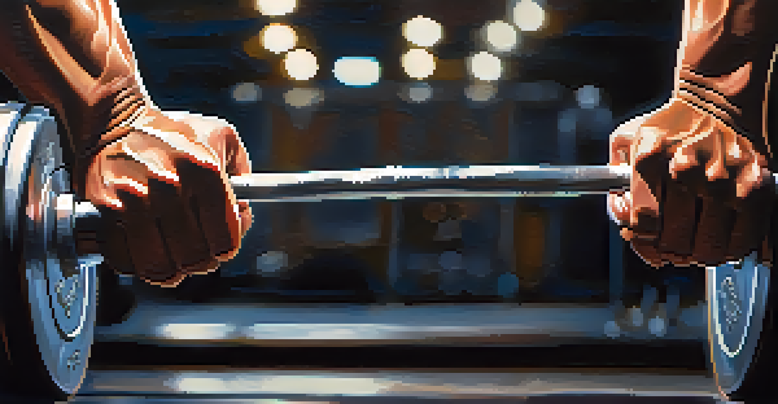 Close-up of a person's hands gripping a barbell with textured palms, emphasizing strength and determination.