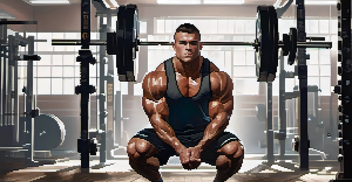 A powerlifter preparing to lift weights in a gym, showcasing focus and strength.