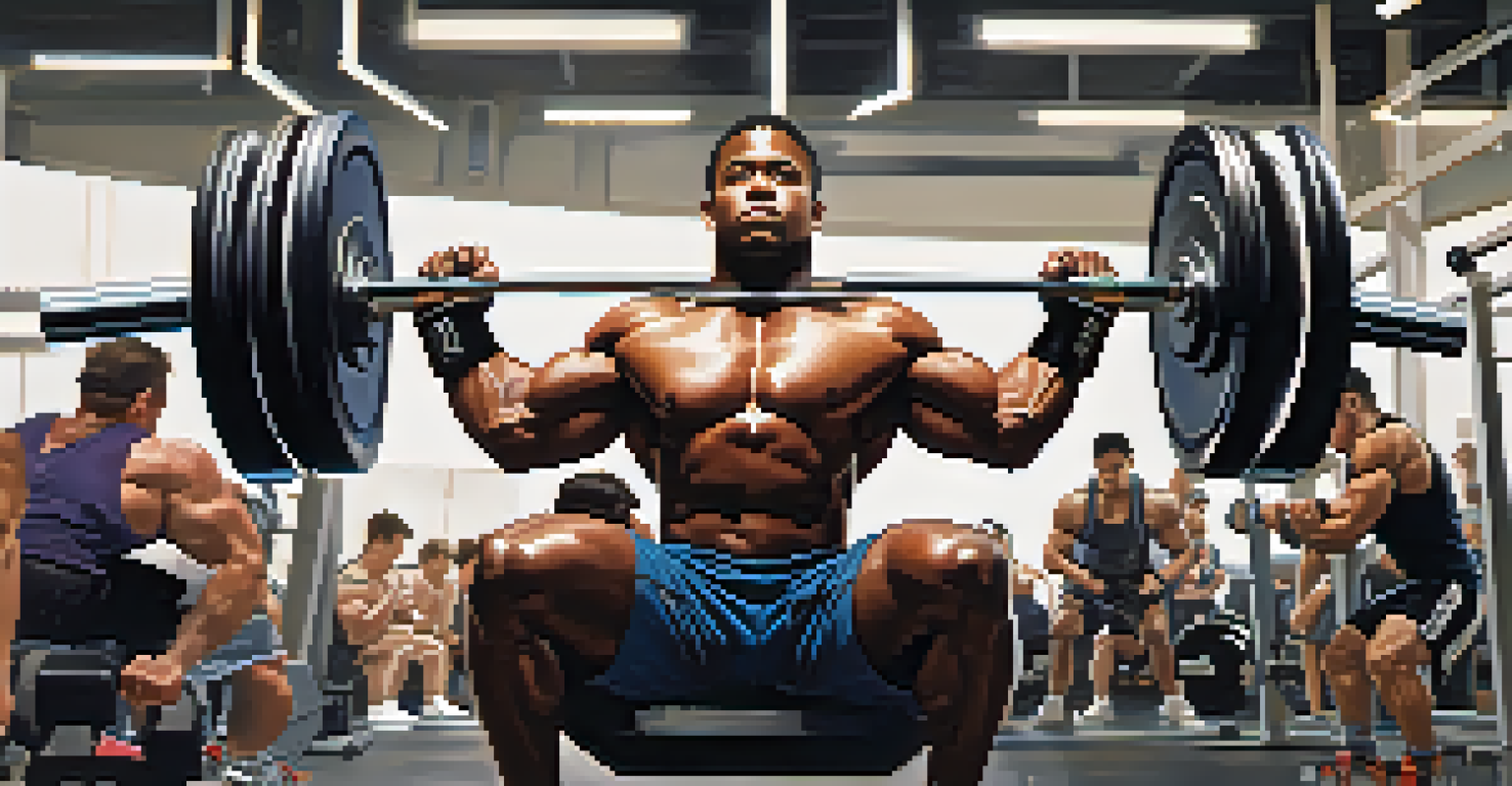 A powerlifter performing a lift, showcasing their technique with a wearable device displaying biomechanical data.