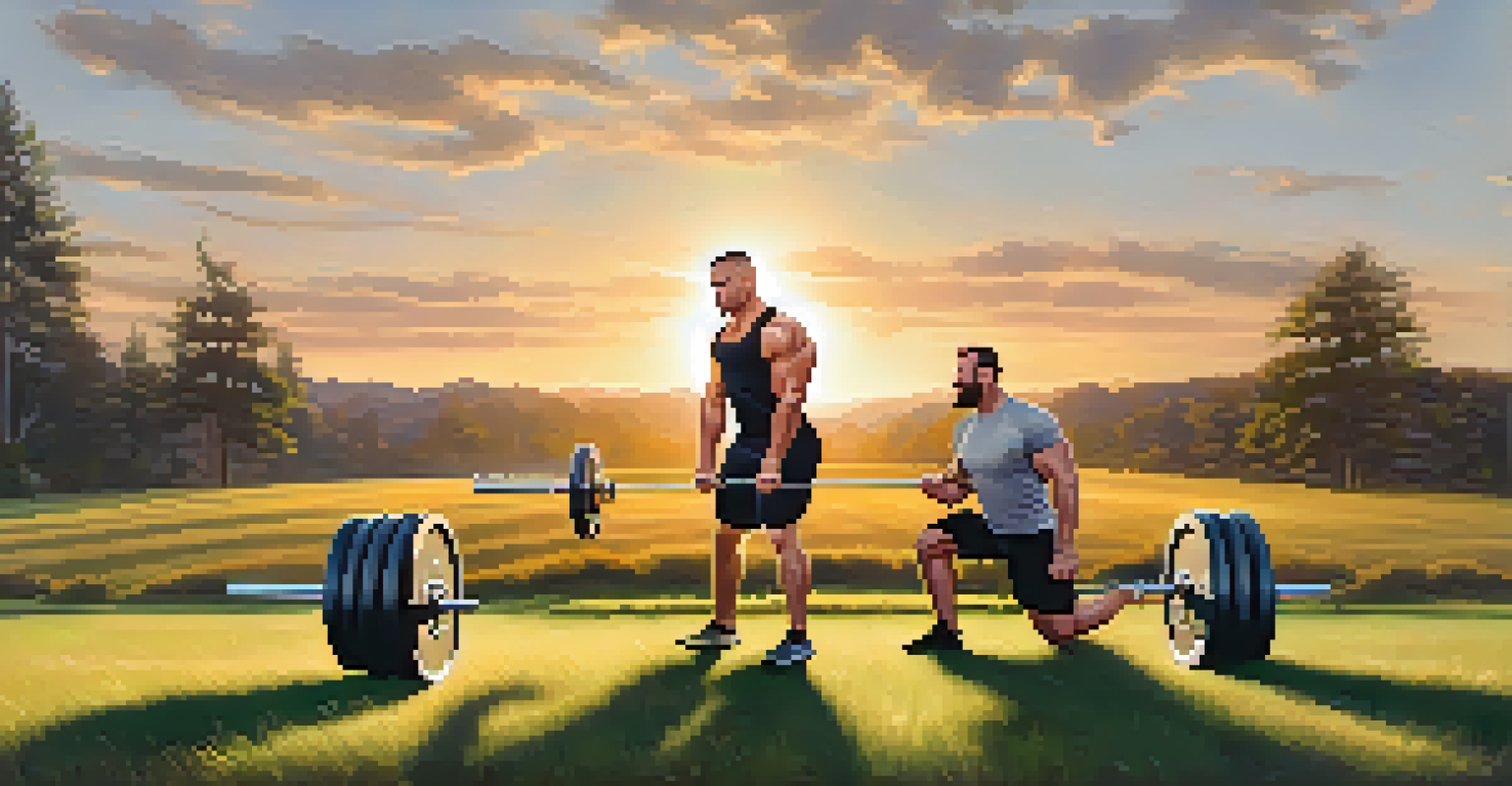 A powerlifter performing a deadlift outdoors at sunset, showcasing strength and resilience.
