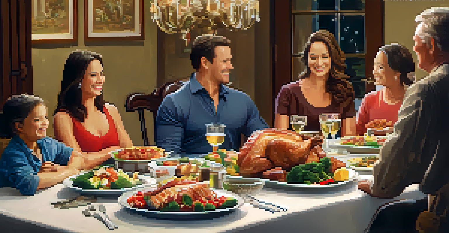 A family celebrating a powerlifting achievement at a beautifully set dinner table.