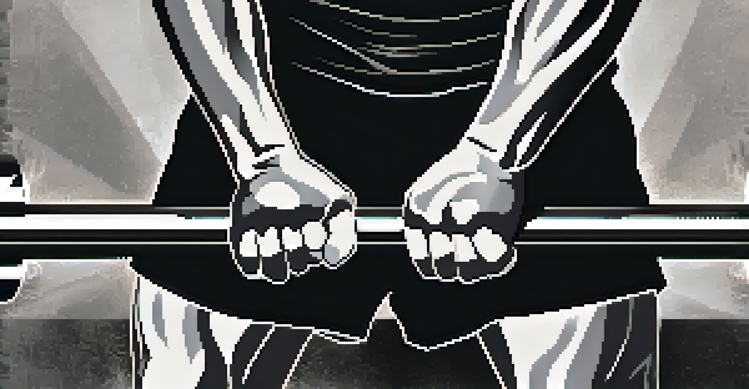 A close-up of a powerlifter's hands gripping a barbell, showcasing the texture and intensity of lifting.
