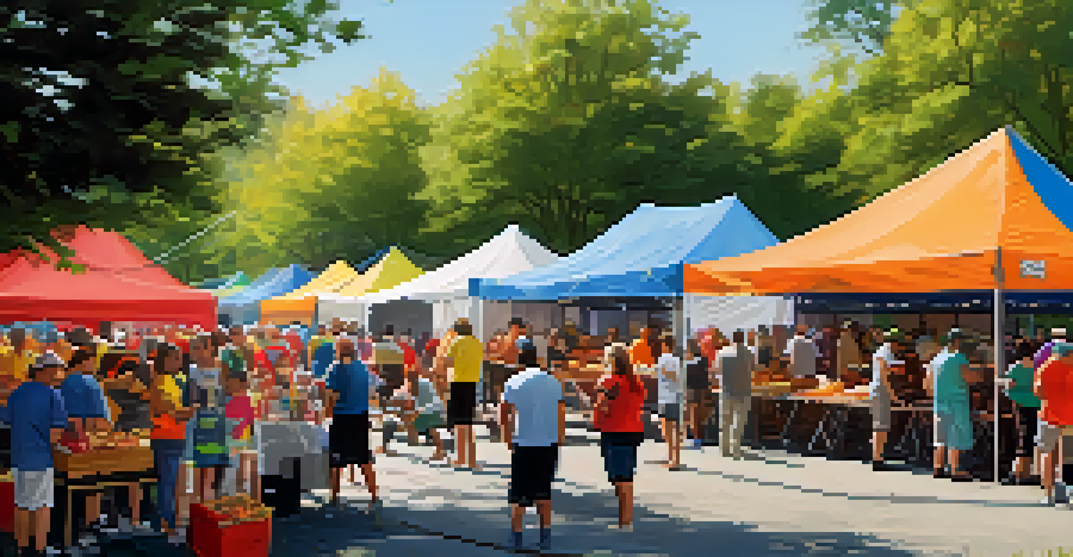 An outdoor powerlifting charity event featuring food trucks and vendors, with participants preparing for their lifts amid a festive atmosphere.
