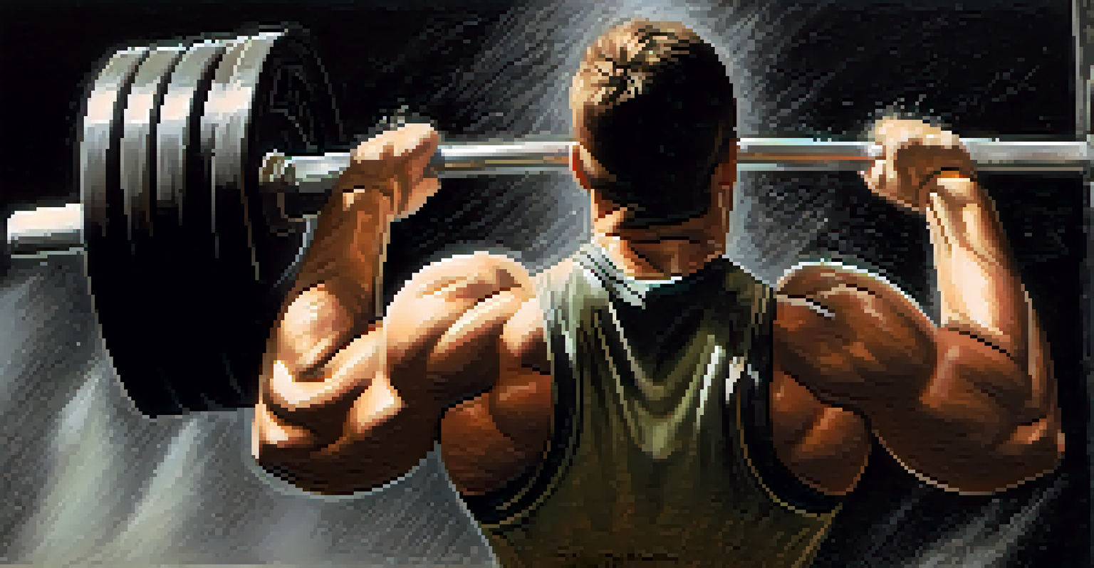 A close-up of a powerlifter chalking their hands before a lift, with chalk dust in the air and a focused expression in the background.