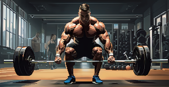 A muscular athlete lifting a heavy barbell in a gym, showcasing determination and strength.