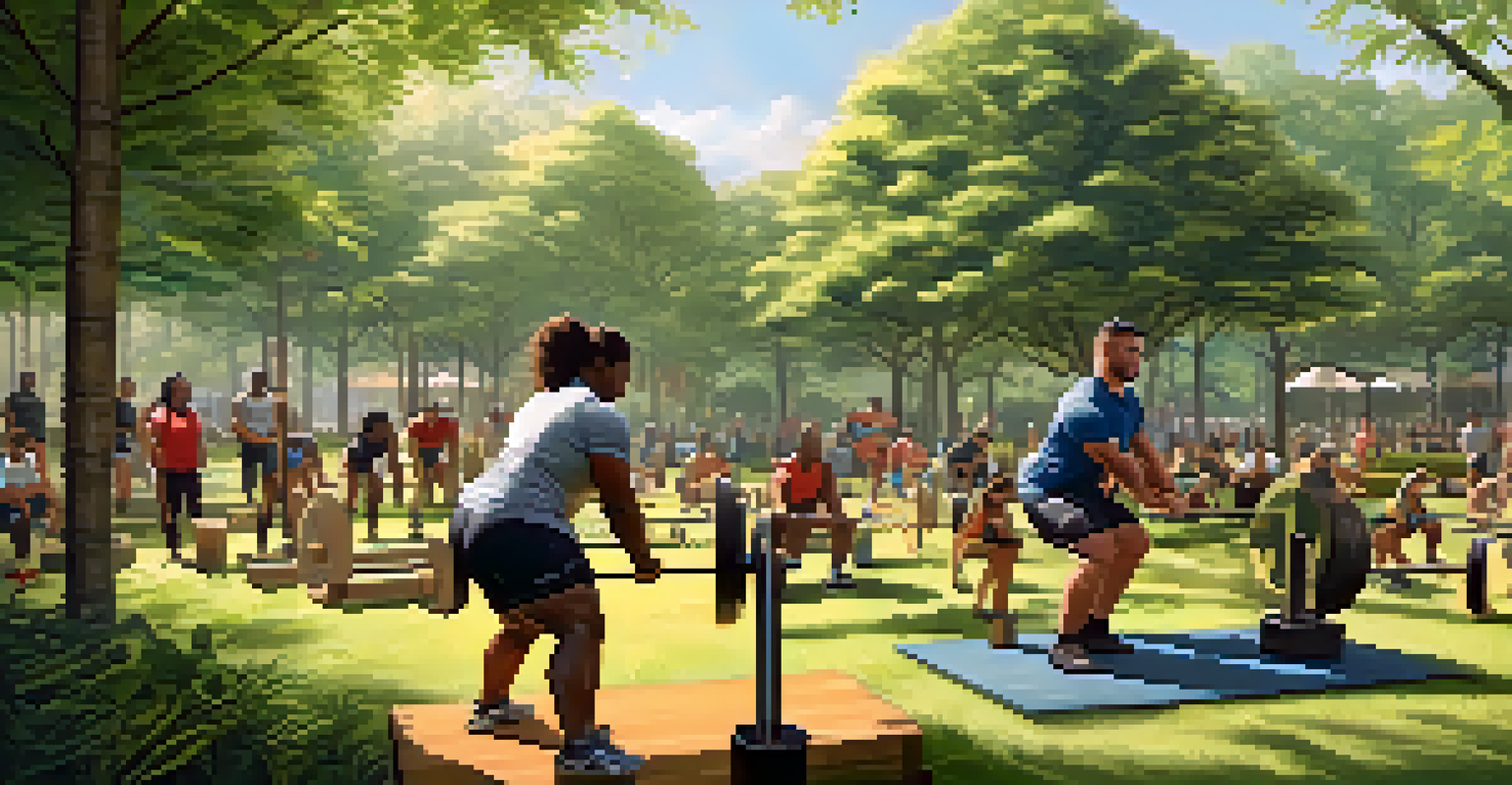 Athletes training in a park with sustainable equipment while volunteers plant trees in the background, showcasing community and eco-friendliness.