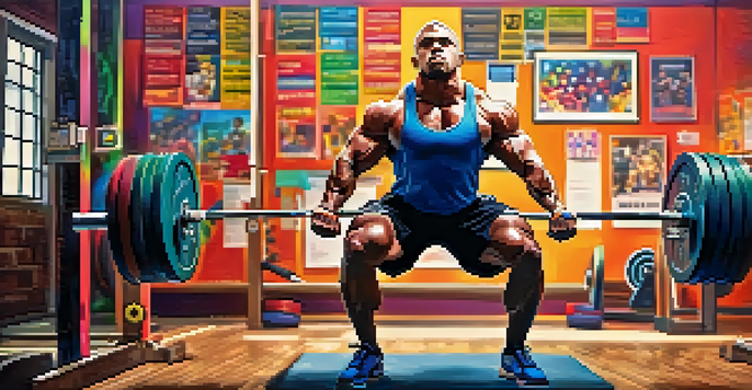 A powerlifter lifting a barbell in a colorful gym, showcasing the determination on their face.