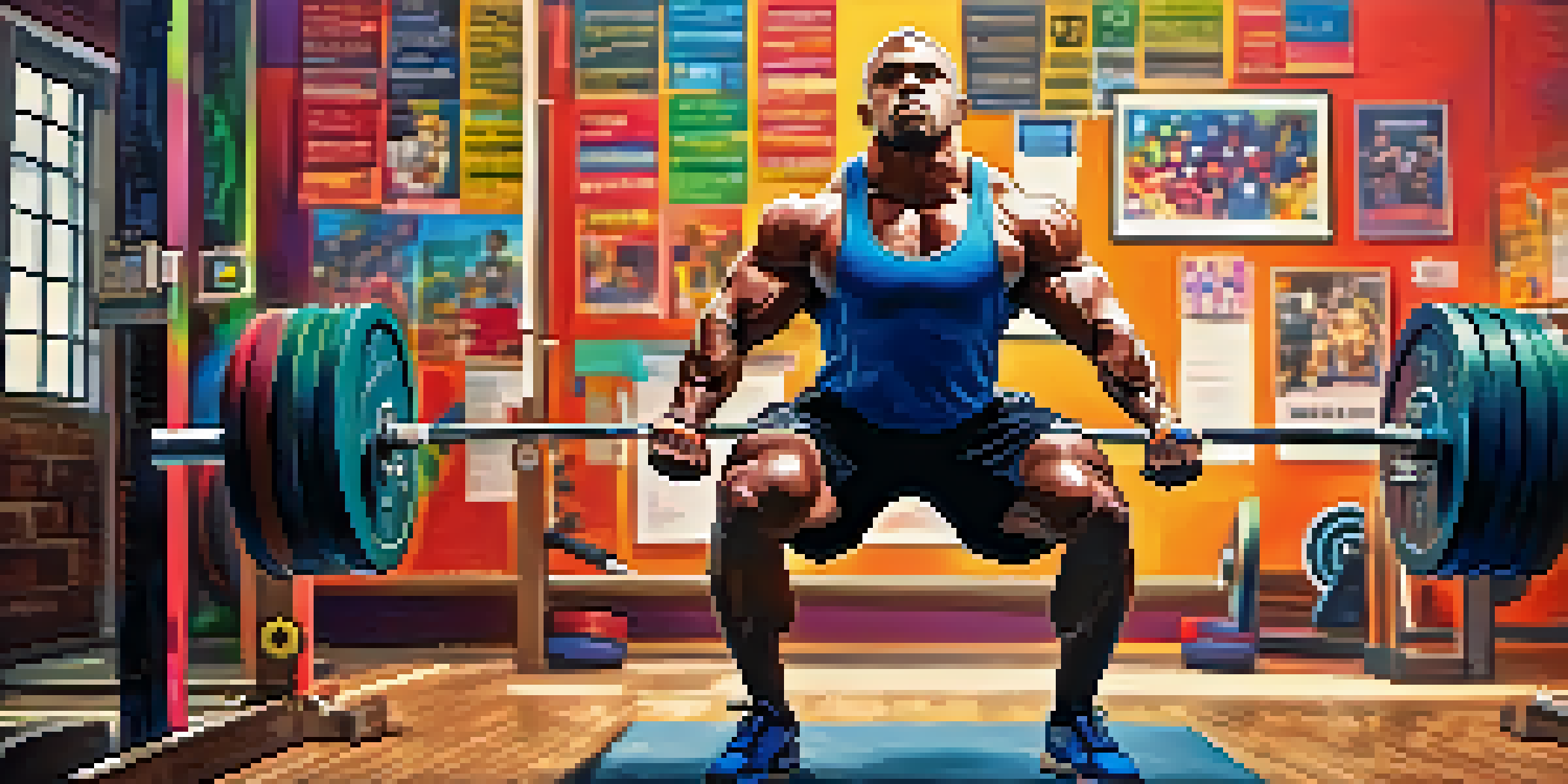 A powerlifter lifting a barbell in a colorful gym, showcasing the determination on their face.