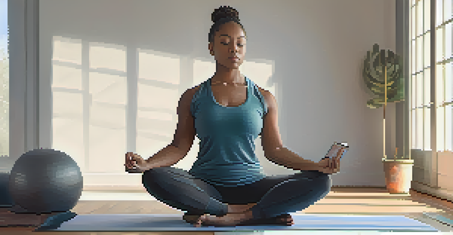 A powerlifter seated in a peaceful room, practicing mindfulness with a journal and pen beside them.