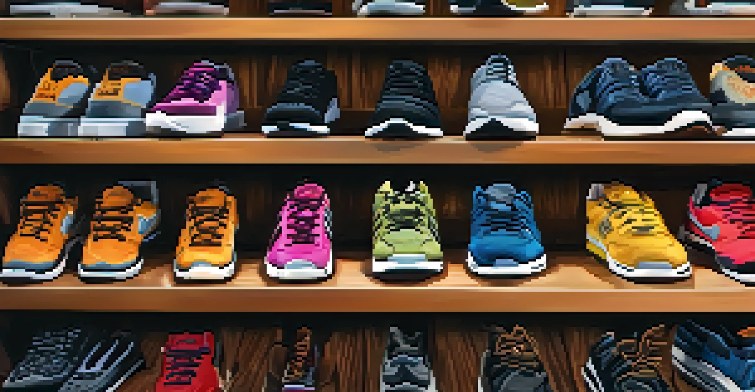 A display of different lifting shoes on a shelf, highlighting their variety and design.