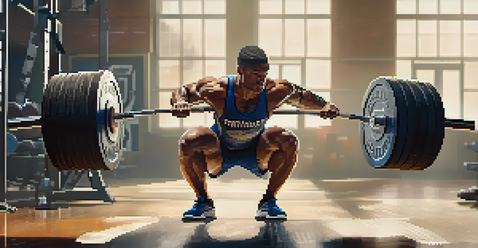 An athlete in a gym executing the Clean and Jerk lift with a barbell, demonstrating strength and technique.