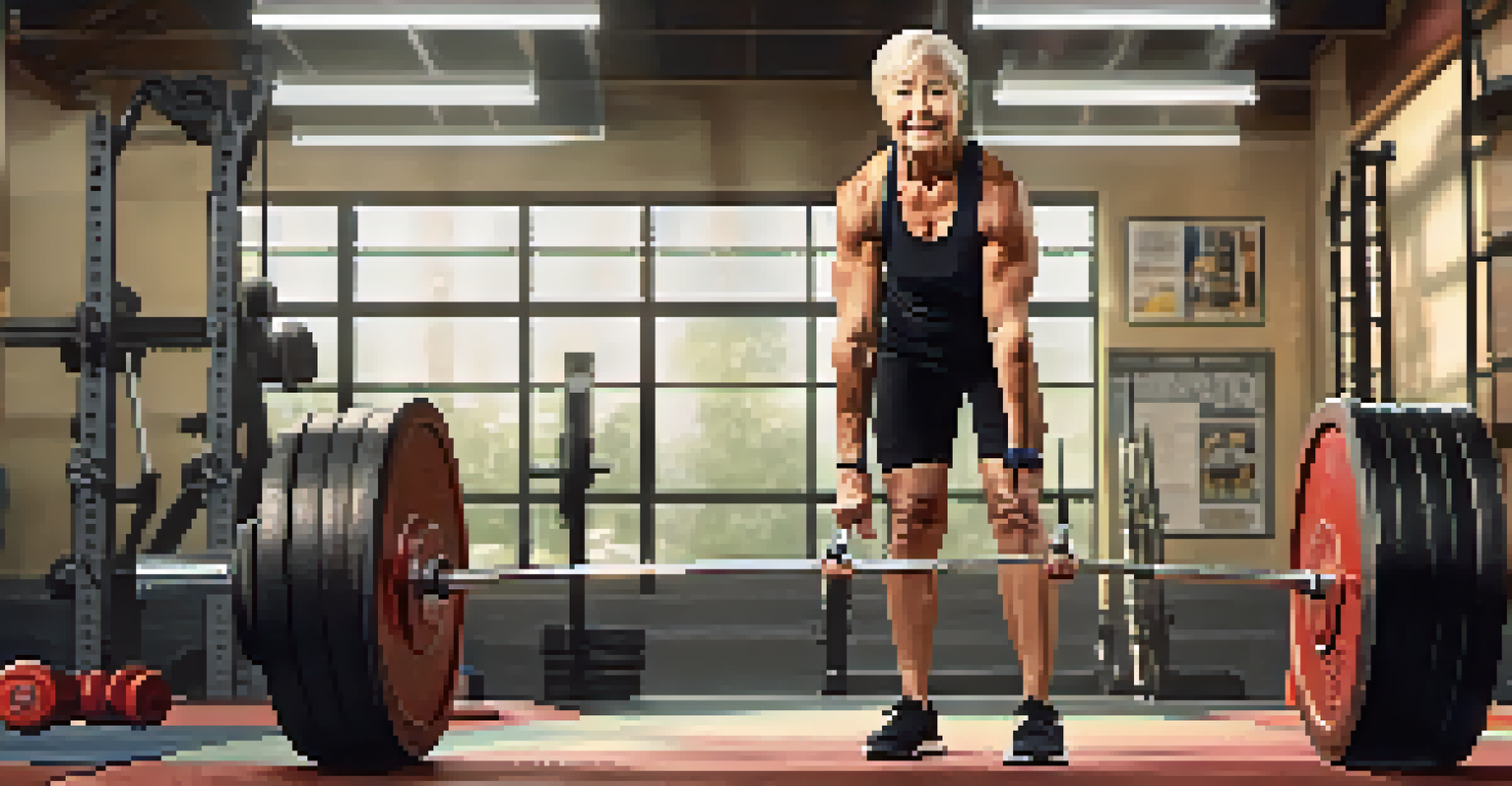 An older adult performing deadlifts, emphasizing strength training for all ages in a gym.