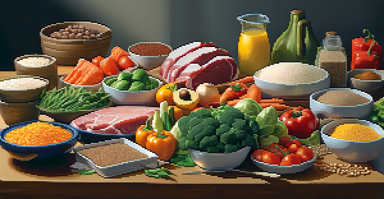 A visually appealing spread of healthy foods, highlighting nutrition's role in muscle fiber recruitment for powerlifting.