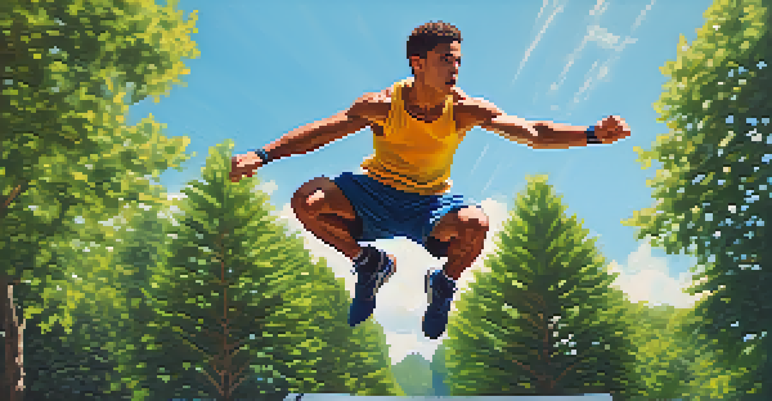 A person executing a box jump outdoors, demonstrating agility and explosive power.