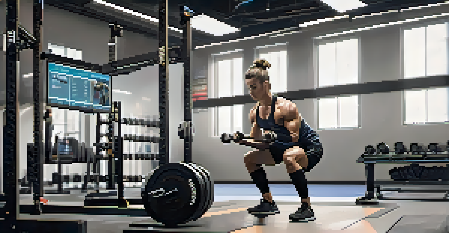 An athlete in a modern gym reviewing video footage of their technique on a tablet, highlighting the use of technology in training.