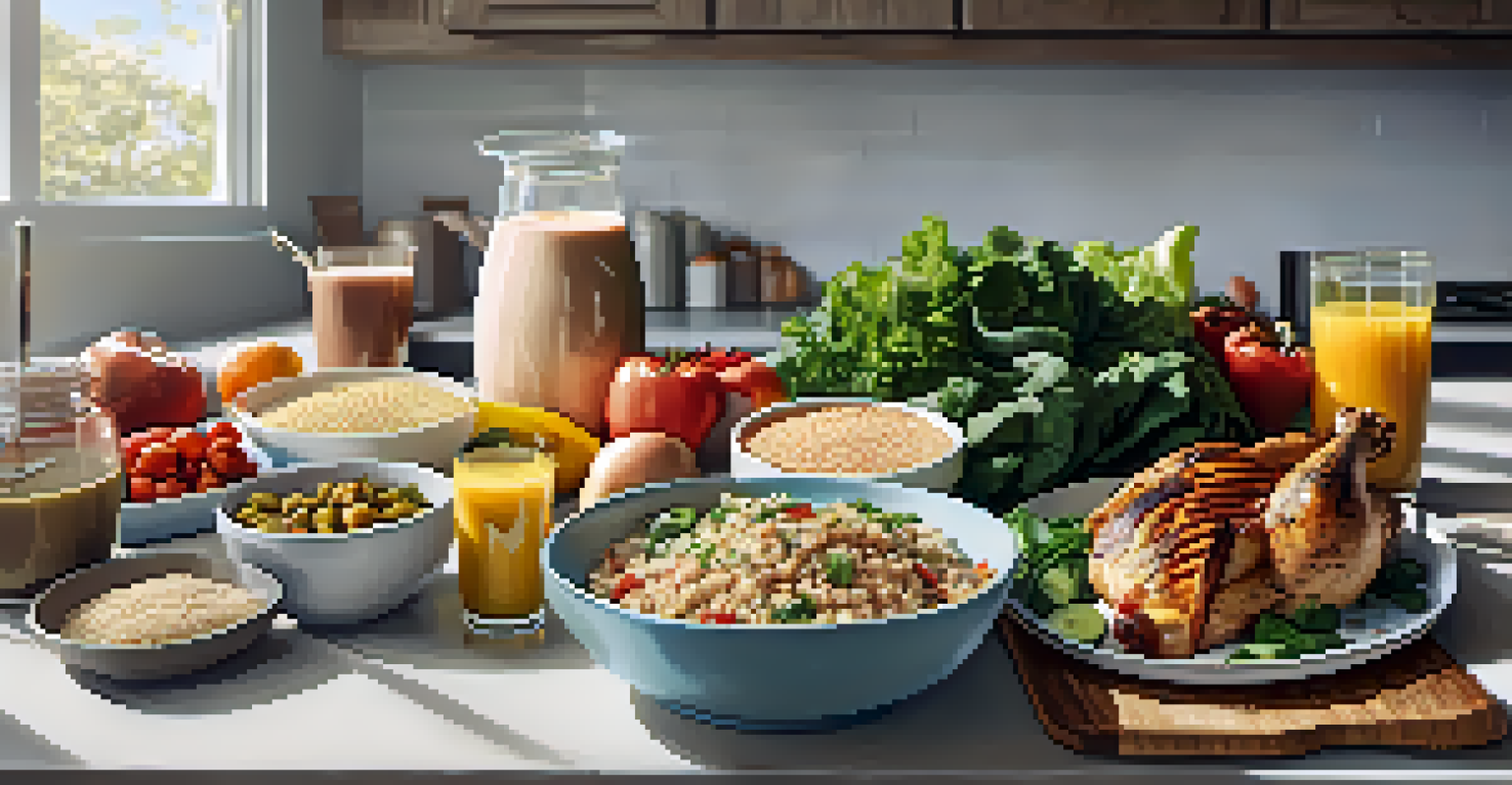 A colorful display of nutritious meals designed for powerlifting recovery, highlighting healthy ingredients.