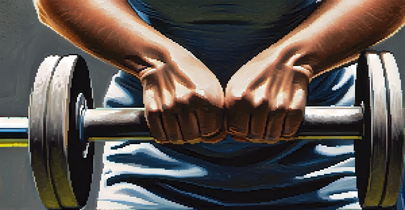 A close-up of a female powerlifter's hands gripping a barbell, highlighting her strength and focus.