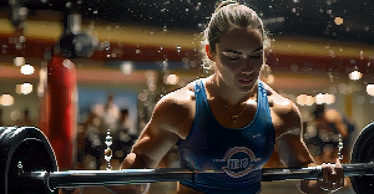 An athlete hydrating with a water bottle during a powerlifting session, showing focus and determination.