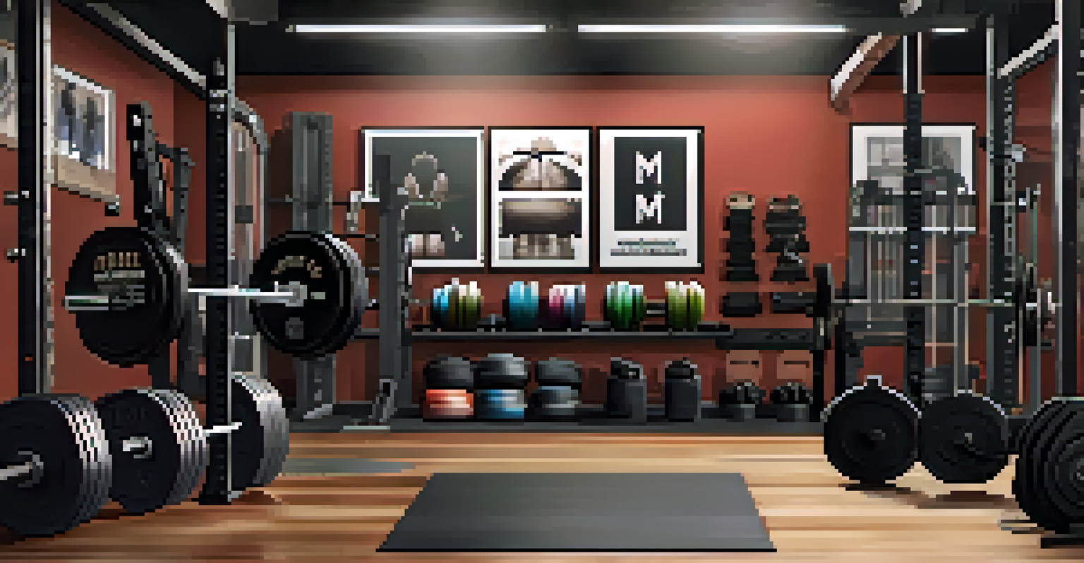 An organized display of powerlifting gear including a belt, wrist wraps, knee sleeves, and shoes on a gym mat.