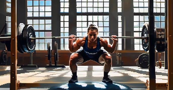A powerlifter lifting a heavily loaded barbell in a well-lit gym, showcasing intense concentration and determination.