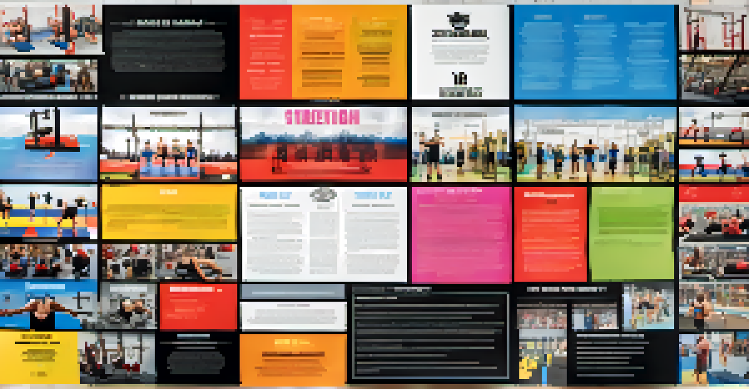 An organized vision board with sections for strength goals, motivational quotes, and personal achievements, set against a bright background.