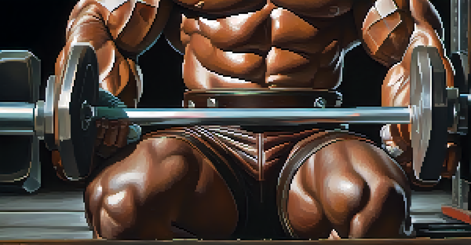 A close-up of a powerlifting belt and chalk-covered hands on a barbell, highlighting the details of the gear and preparation for lifting.