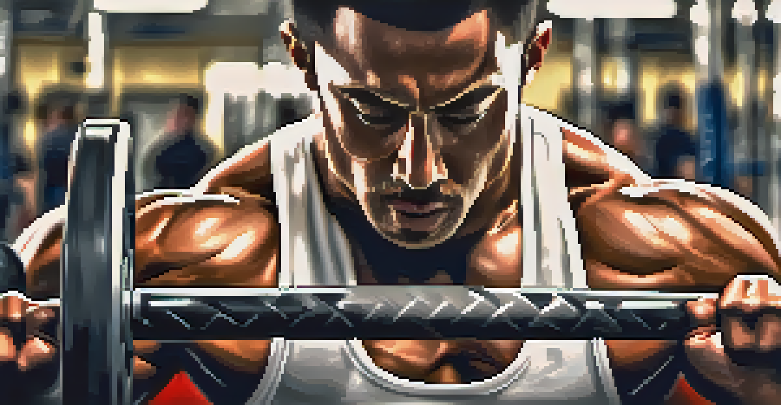 A close-up of a weightlifter concentrating on their form while lifting weights in a gym.