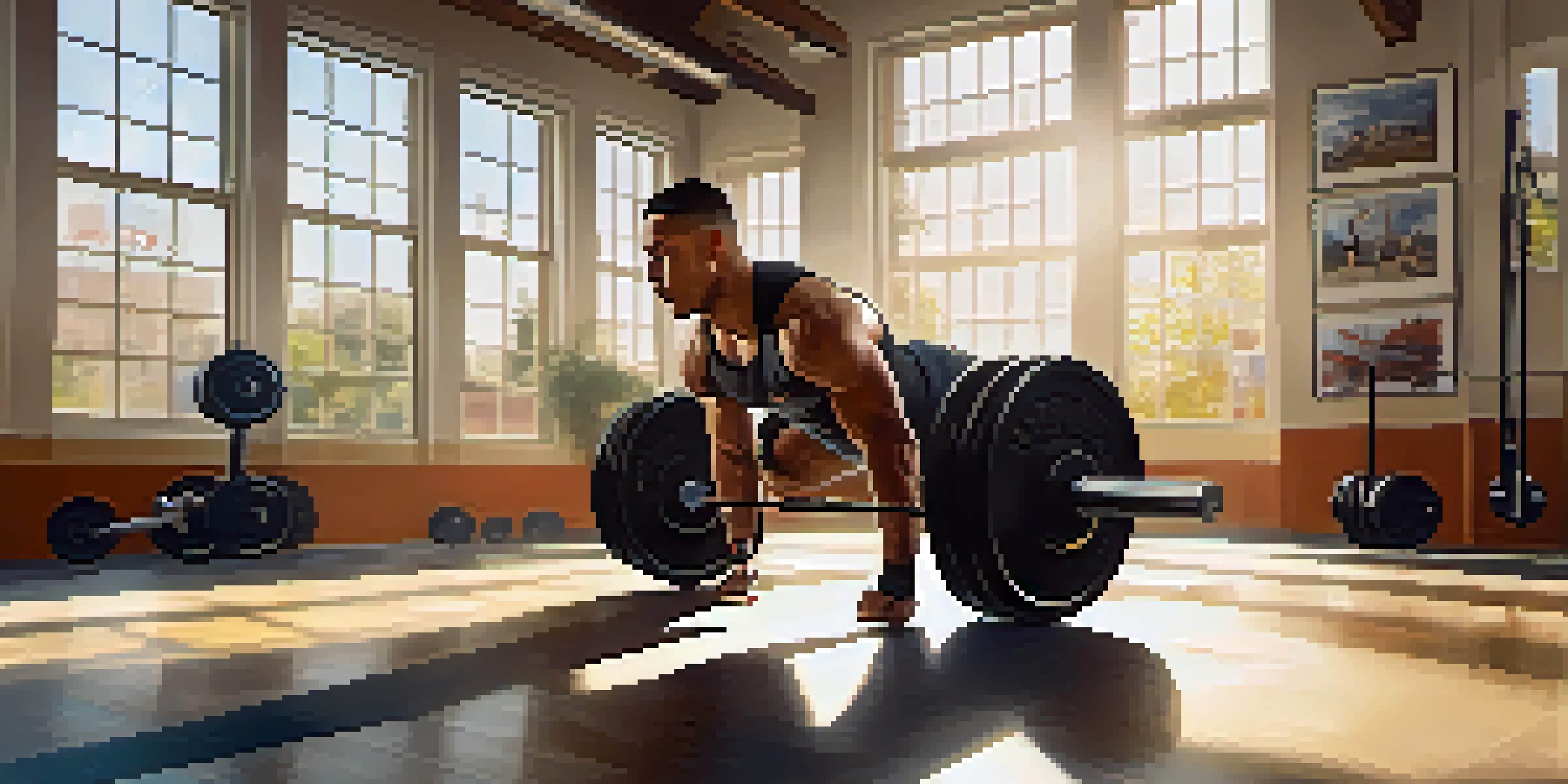 A powerlifter performing leg swings in a well-lit gym, showcasing their form with gym equipment in the background.