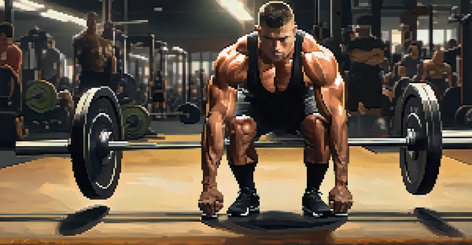 A powerlifter preparing to perform a deadlift in a gym, showcasing proper lifting form and concentration.