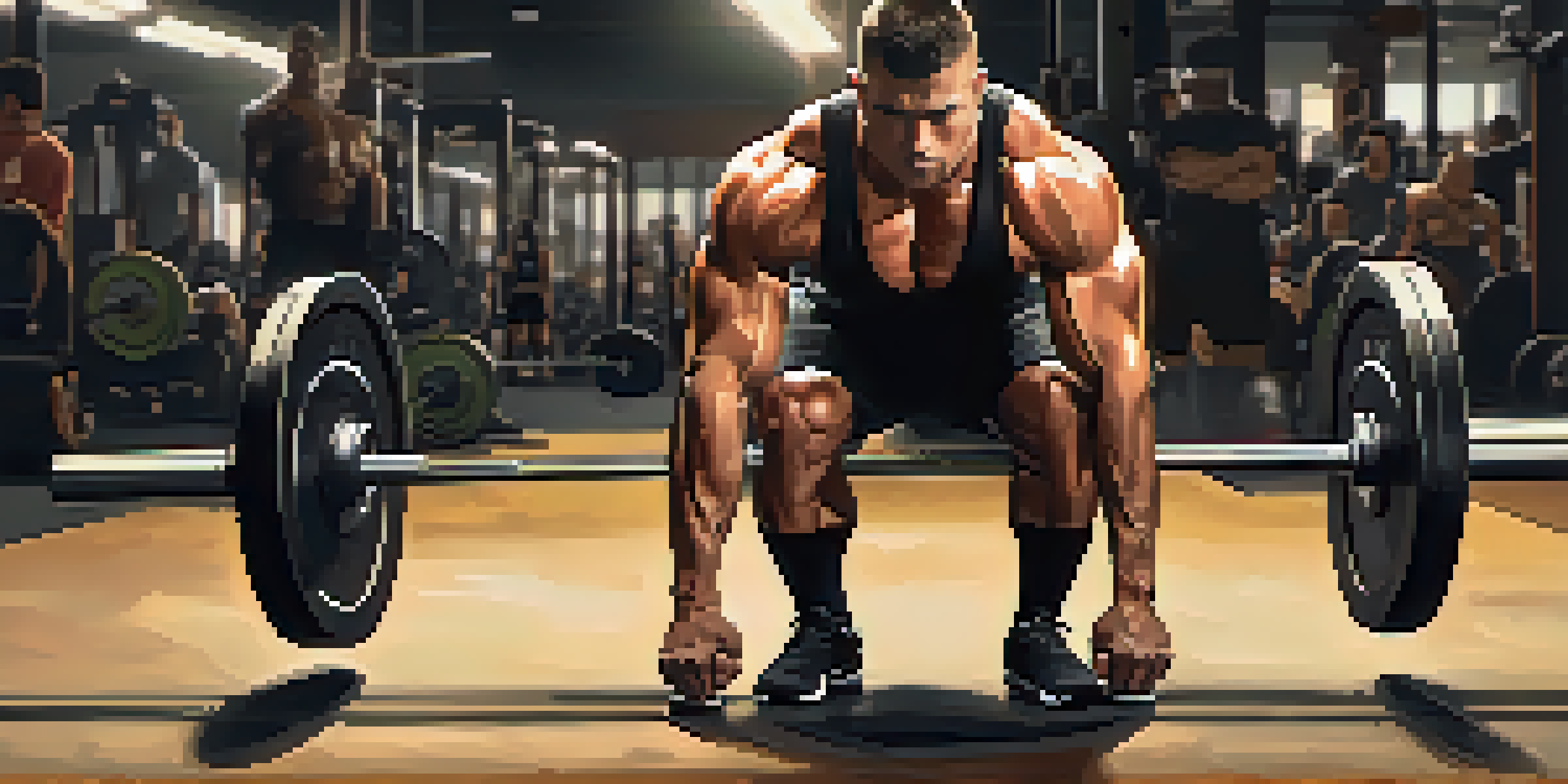 A powerlifter preparing to perform a deadlift in a gym, showcasing proper lifting form and concentration.
