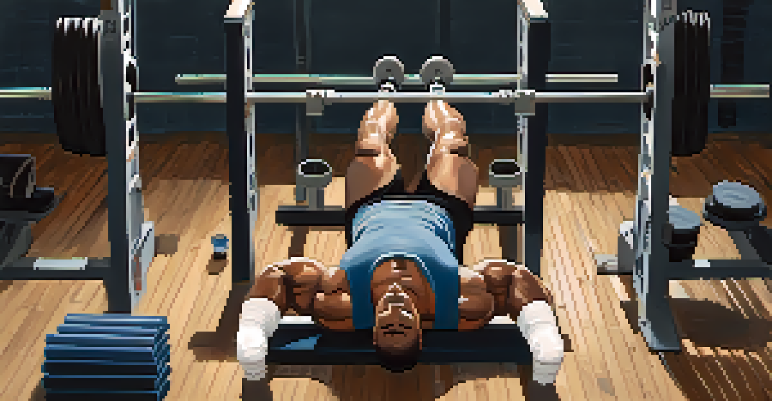 An overhead view of a powerlifter resting on a bench, surrounded by gym equipment, emphasizing the importance of recovery.