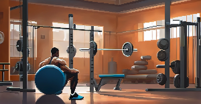 A powerlifter resting on a bench in a peaceful gym, surrounded by soft lighting and weights, promoting recovery and hydration.