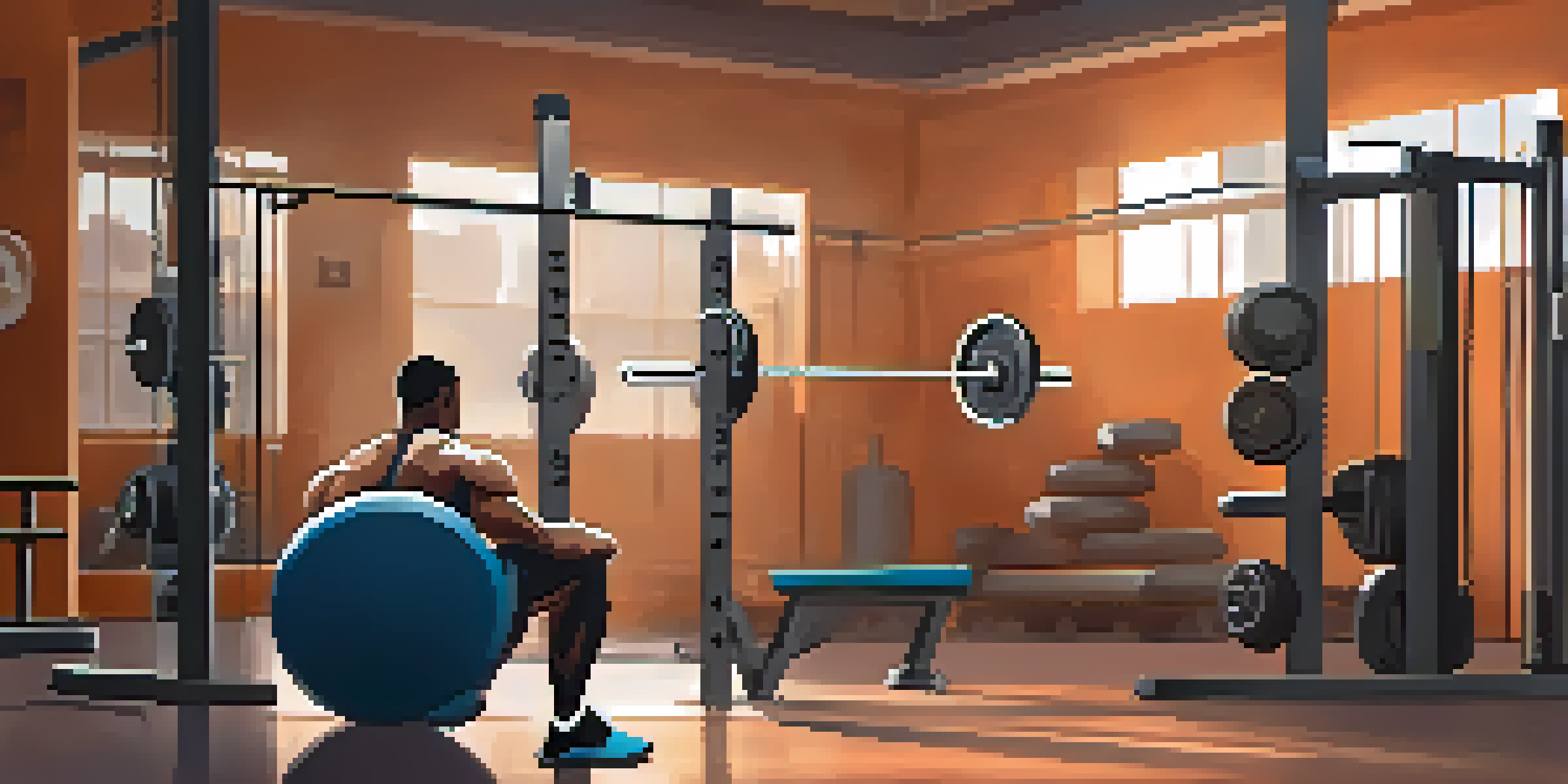 A powerlifter resting on a bench in a peaceful gym, surrounded by soft lighting and weights, promoting recovery and hydration.