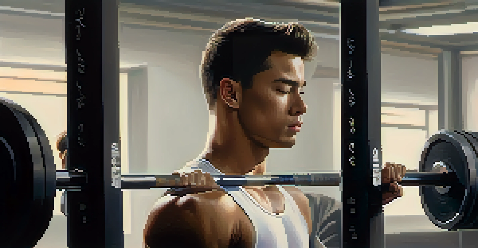 An athlete with closed eyes, visualizing their lift in a calm environment, with a faint barbell outline in the background.