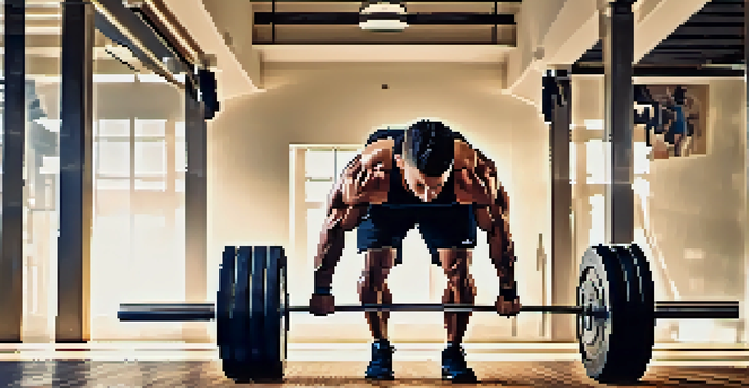 A fitness trainer performing a paused deadlift in a gym, showcasing proper form and muscle engagement.