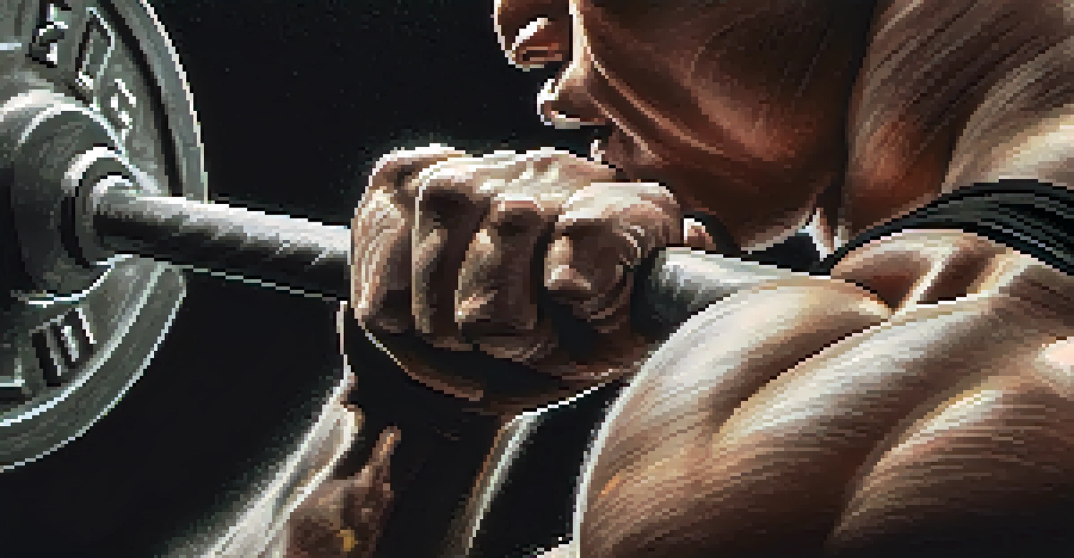 A close-up of an athlete's hands gripping a barbell, showcasing the determination and dedication involved in powerlifting.