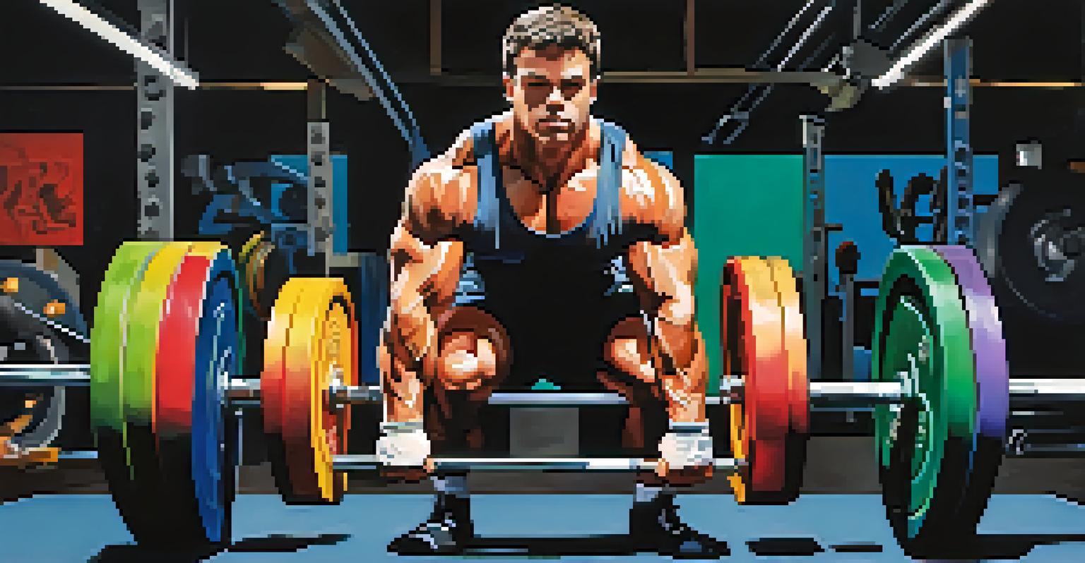 A powerlifter with wrist wraps getting ready for a heavy lift in a gym.
