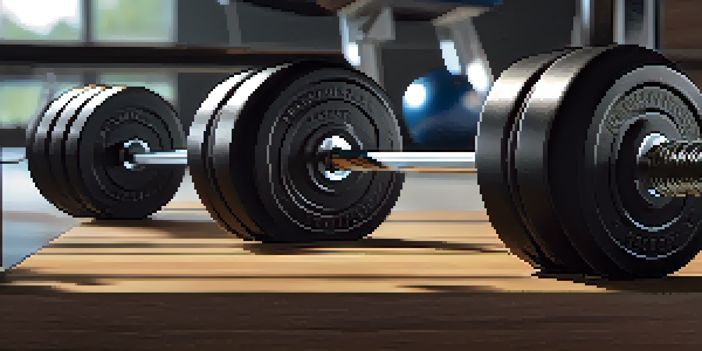 Close-up of knee sleeves on a gym bench with weights in the background.