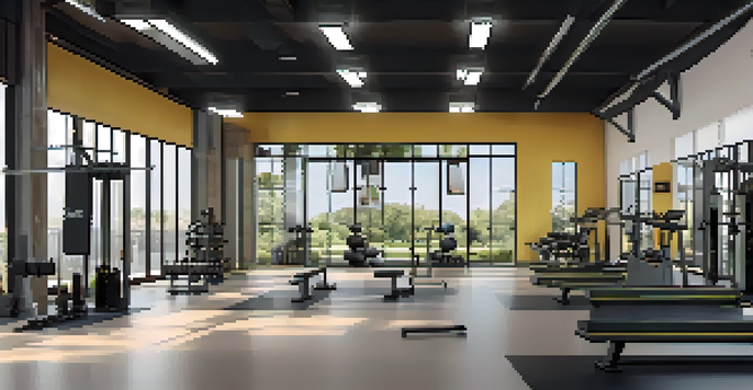 Interior of a modern gym filled with strength training equipment, bright lighting, and motivational quotes on the wall.