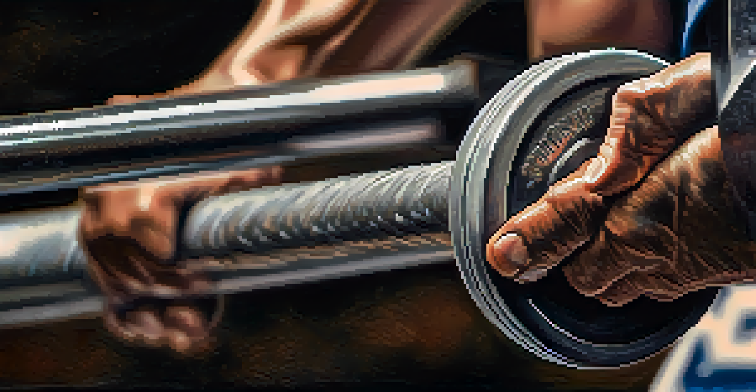 Close-up of a powerlifter's hands gripping a barbell, emphasizing strength and determination.