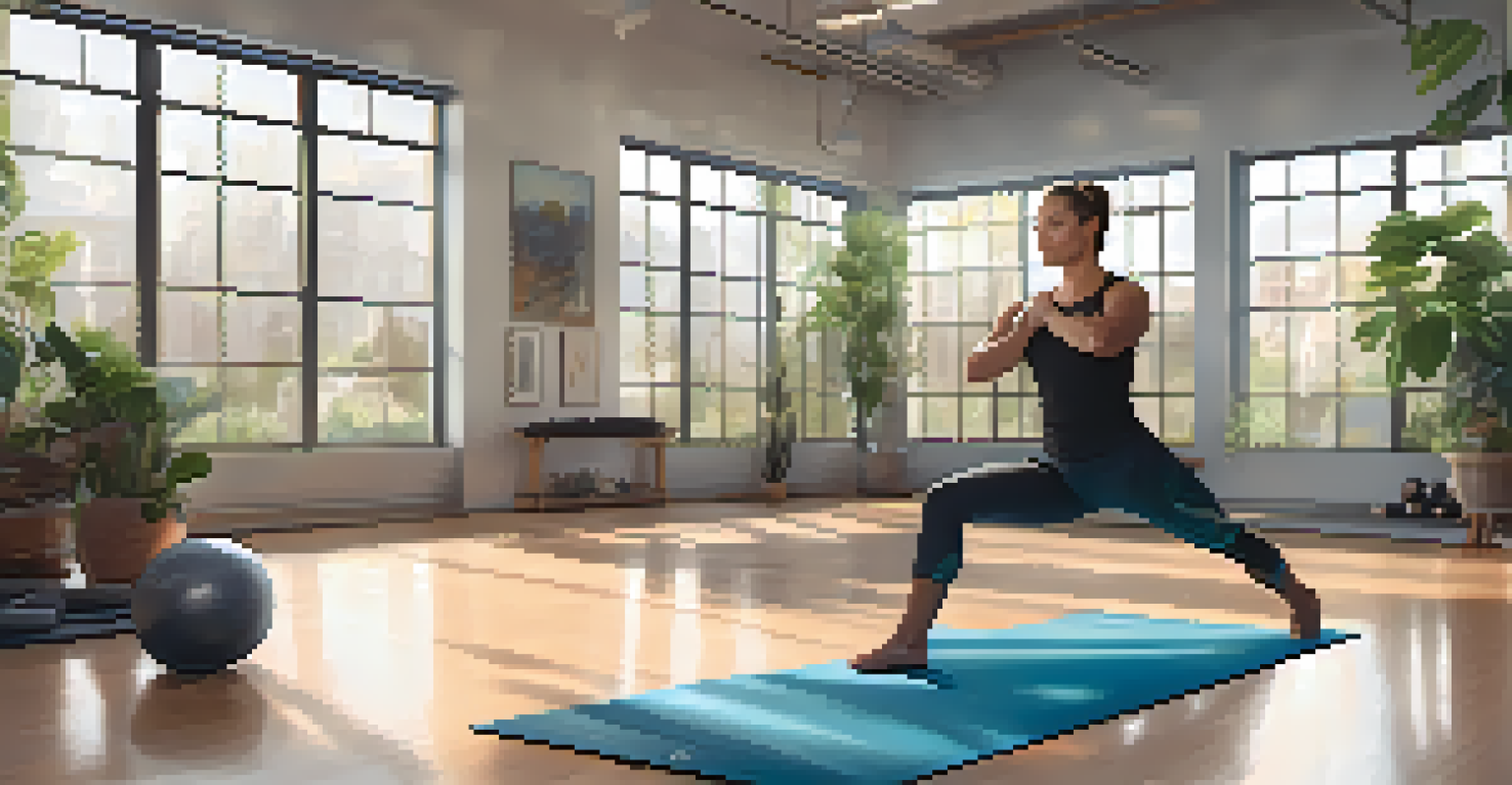 A powerlifter practicing dynamic stretches in a serene indoor space, focusing on mobility work and flexibility.