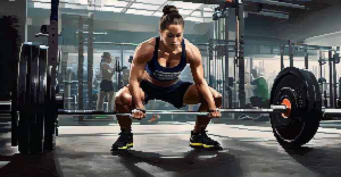 A powerlifting athlete getting ready to perform a squat, showcasing determination in a gym filled with weights and motivational decor.