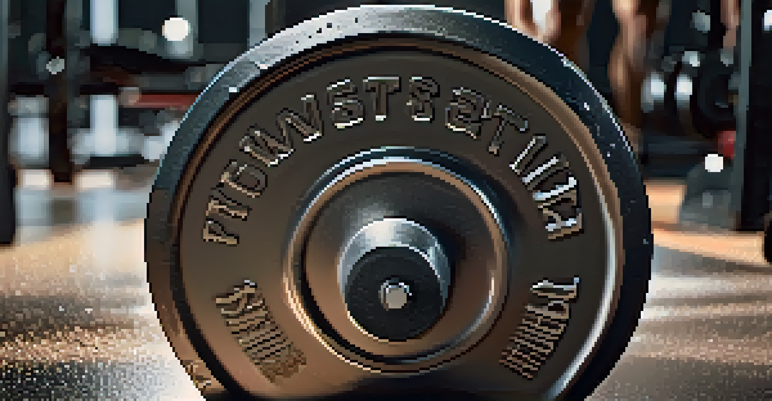 A close-up of a sweating powerlifting weight plate in a gym setting, highlighting the texture and effort involved in strength training.