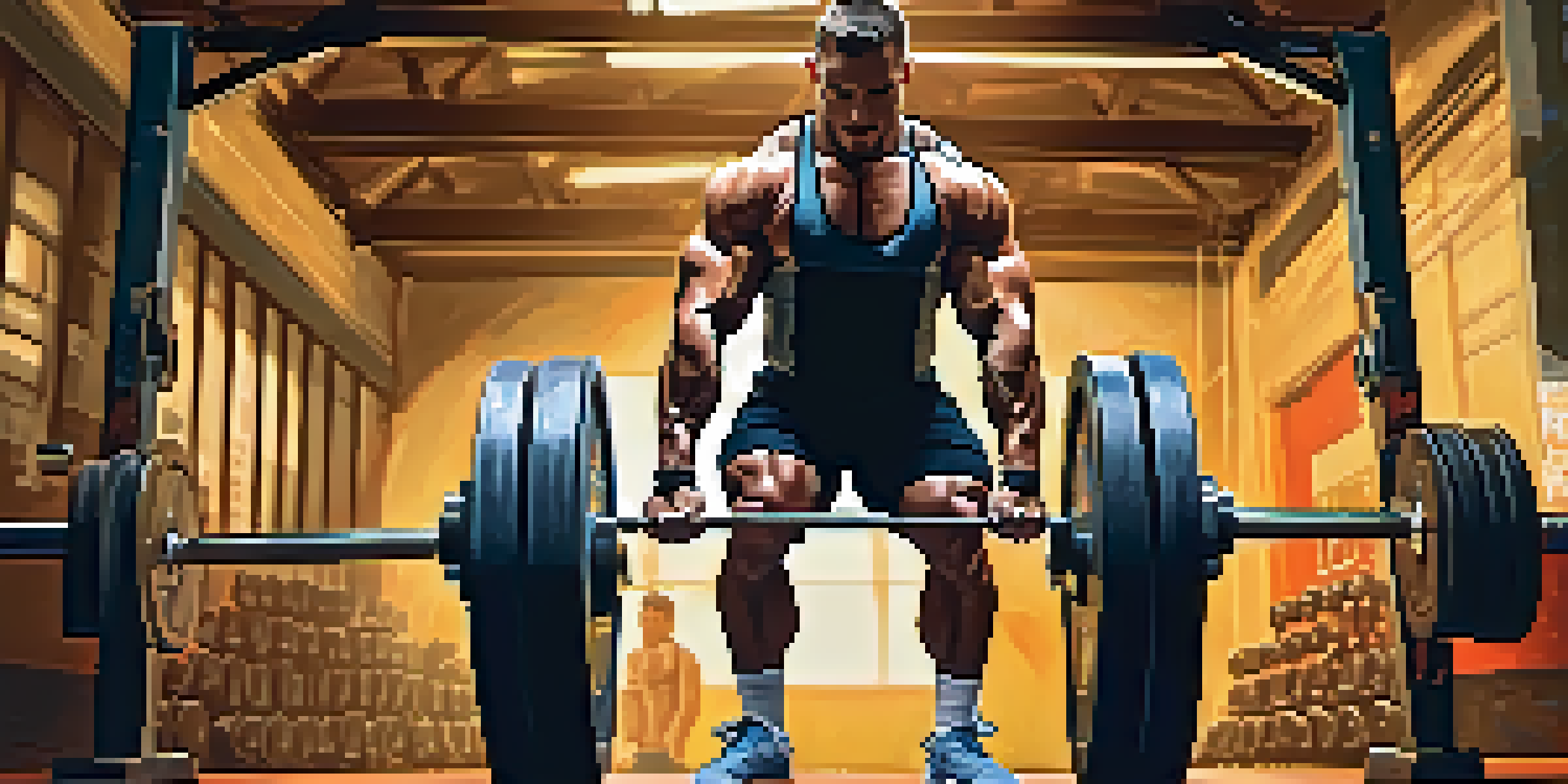 A muscular powerlifter mid-deadlift in a gym, demonstrating proper lifting technique and engaged core muscles.