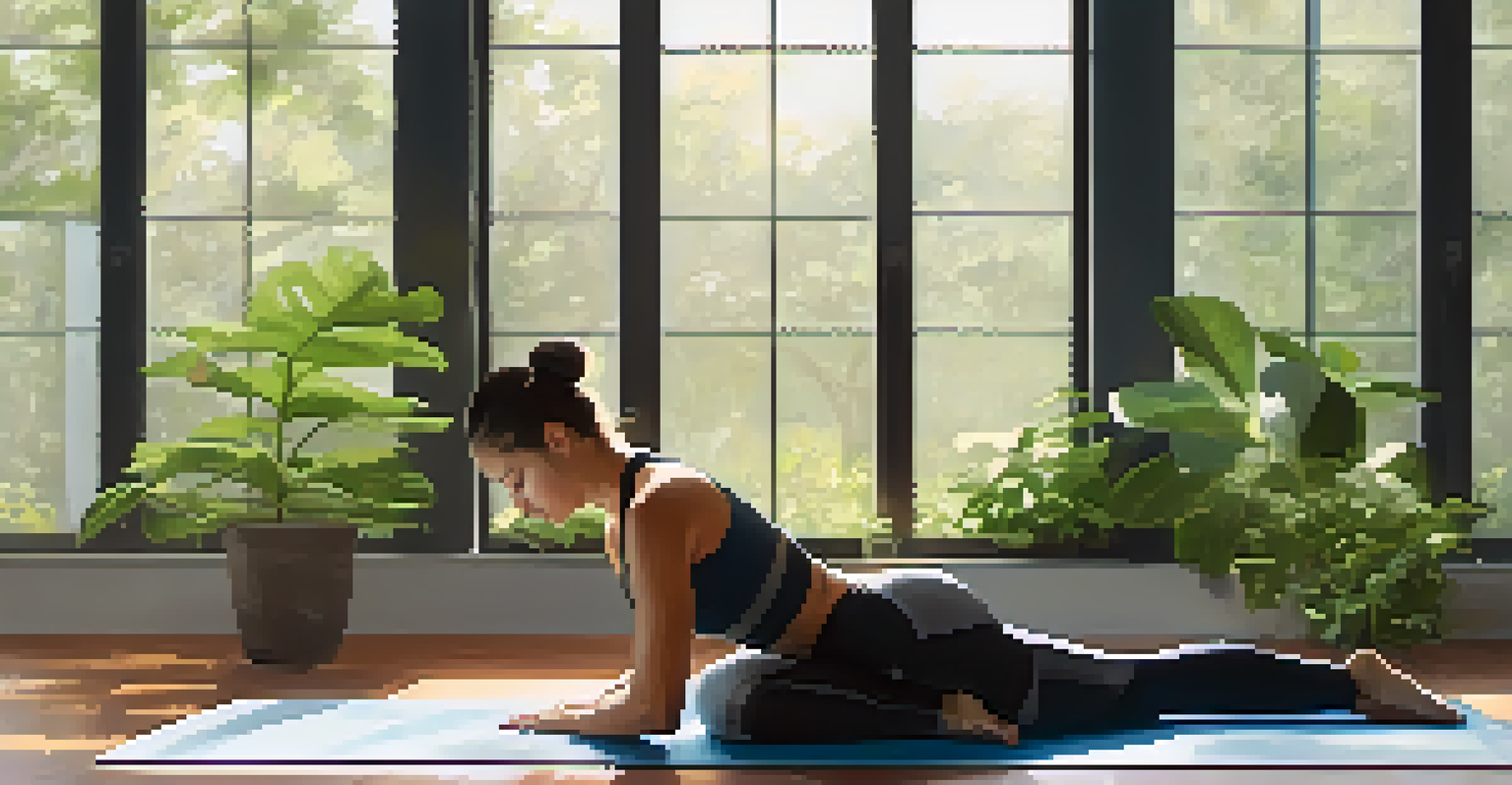 A powerlifter stretching on a yoga mat in a tranquil indoor setting, emphasizing the importance of flexibility.