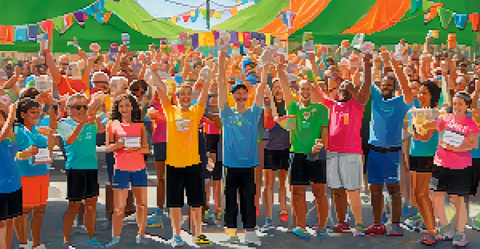 A joyful community celebration after a powerlifting event, with participants and families celebrating together.