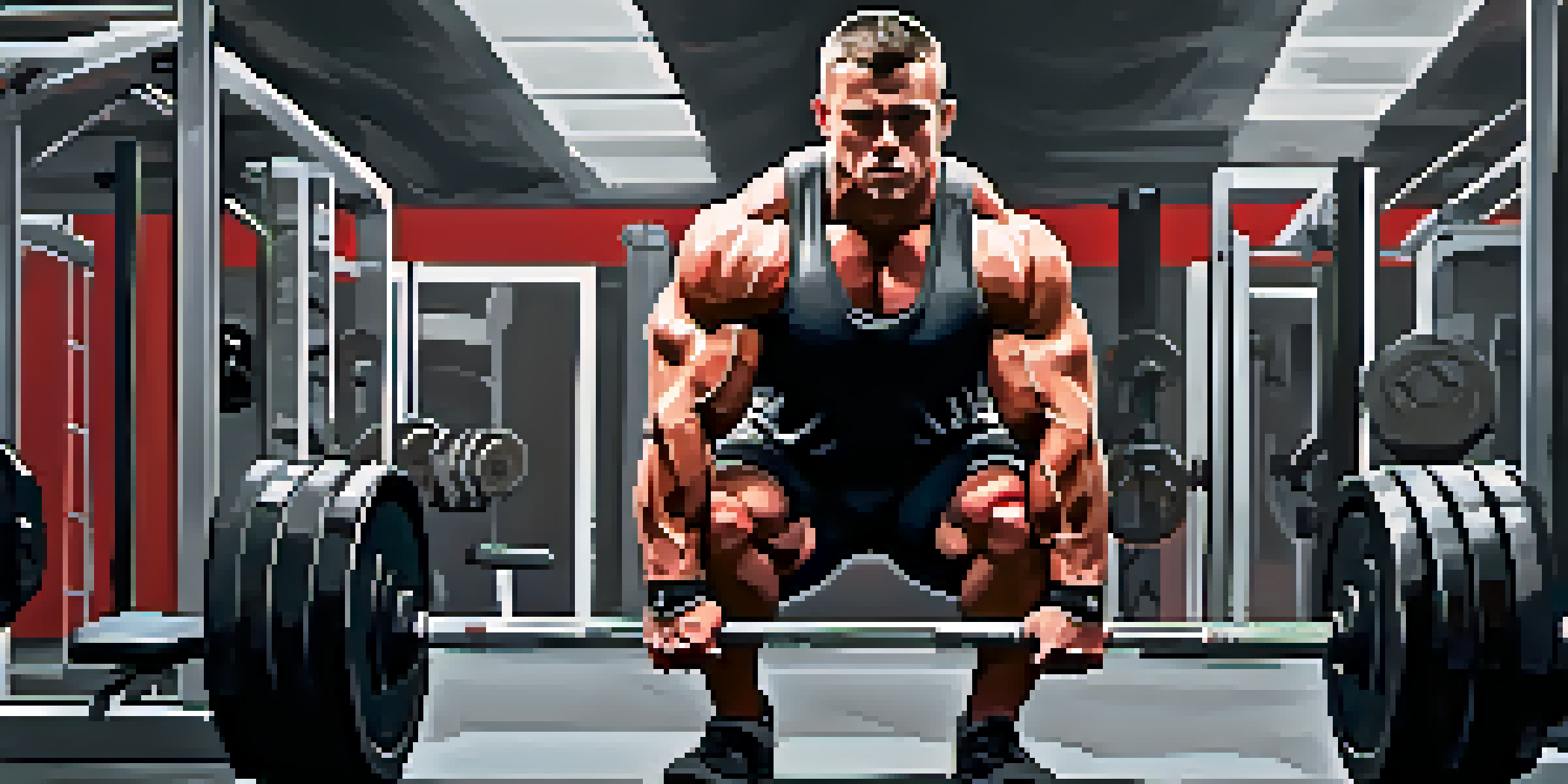A powerlifter squatting heavy weights in a gym, showcasing muscle engagement and determination.