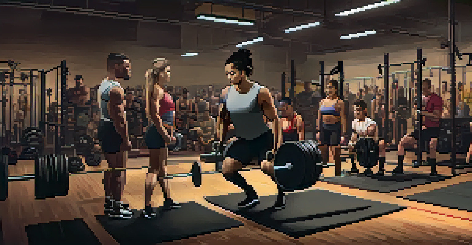 A coach demonstrating lifting techniques to a small group of attentive lifters in a cozy gym corner.